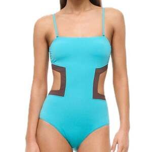 STAUD Haiku Teal Blue Chocolate Brown Cutout One Piece Swimsuit Size S NEW